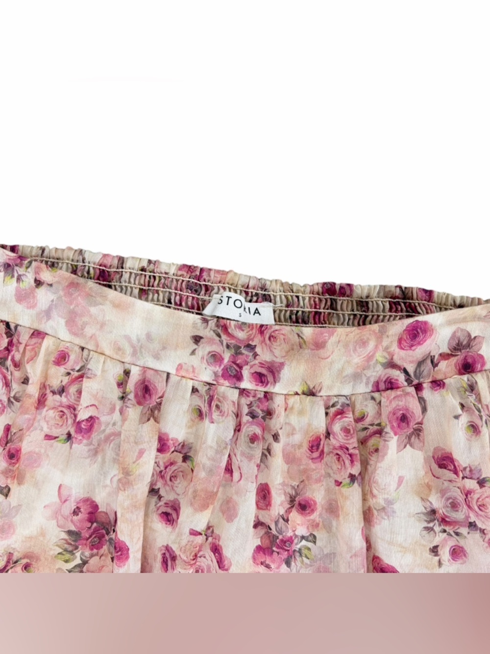 Romantic Cottagecore Cream Skirt with Pink Floral Print - Picture 6 of 13